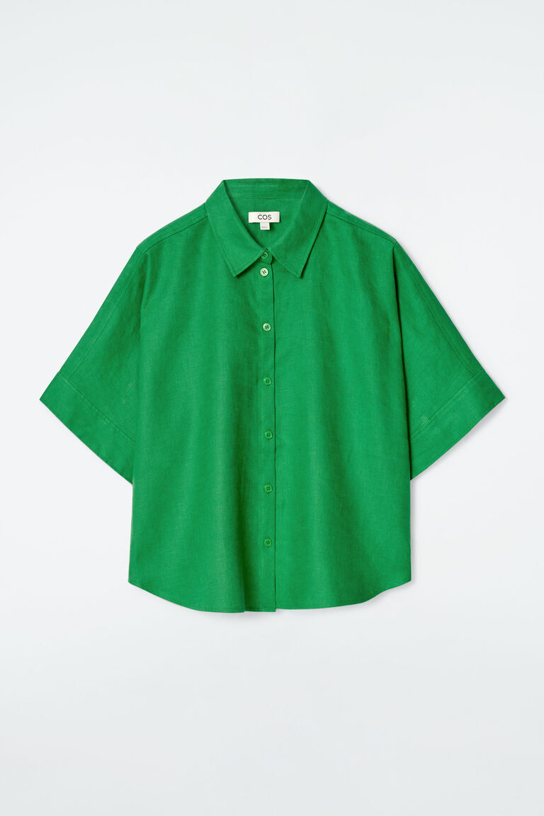 เสื้อเชิ้ตแขนสั้น ผ้าลินิน ทรงหลวม