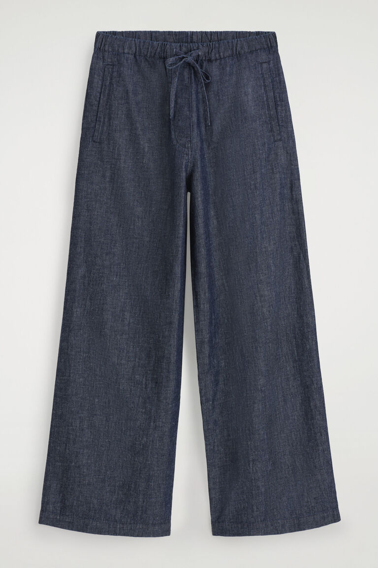 DENIM WIDE-LEG DRAWSTRING TROUSERS