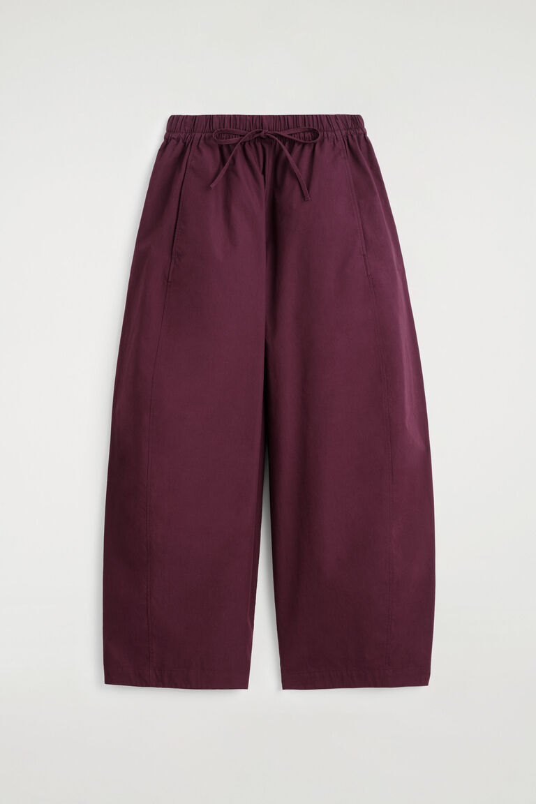 ELASTICATED BARREL-LEG TROUSERS