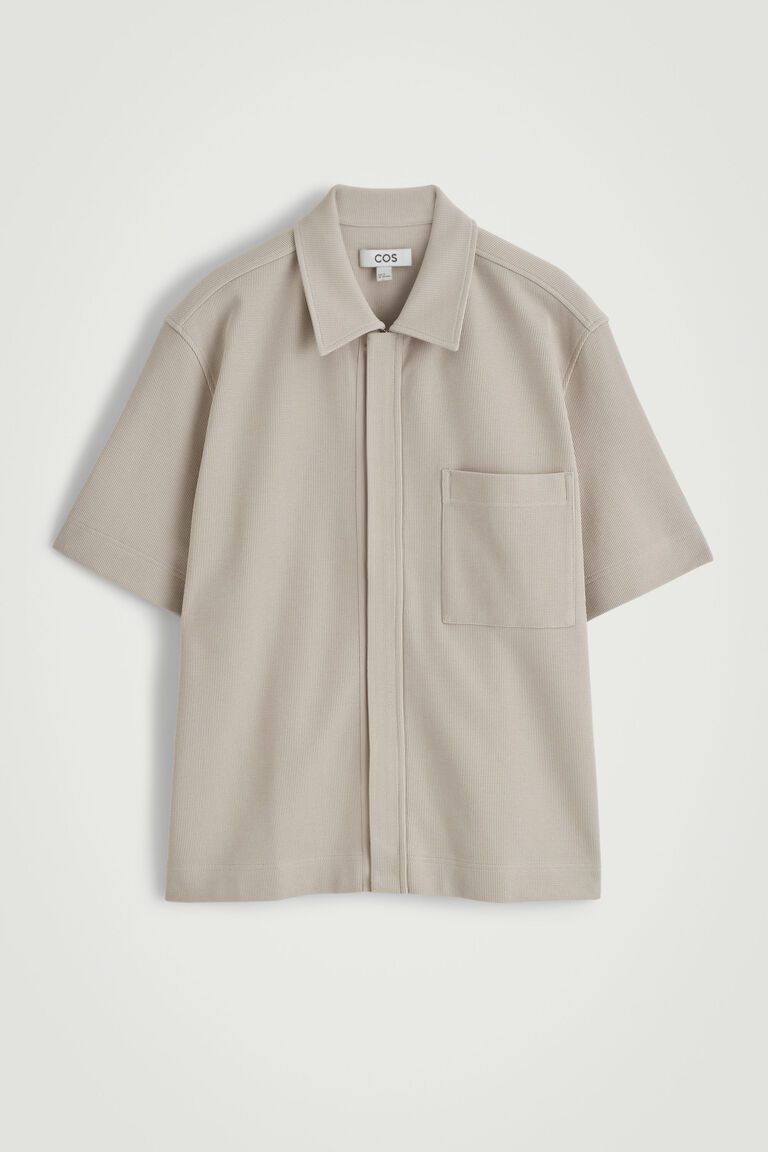 TEXTURED COTTON-JERSEY ZIPPED SHIRT