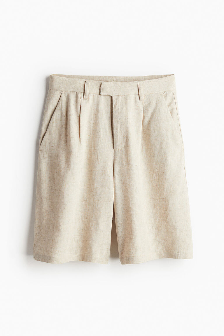 Linen Blend Pleat Detail Shorts