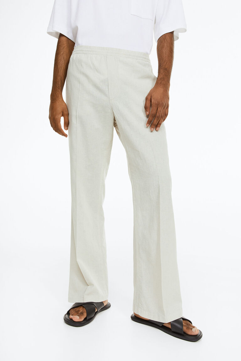 Fig loose linen blend pants - Light feather gray