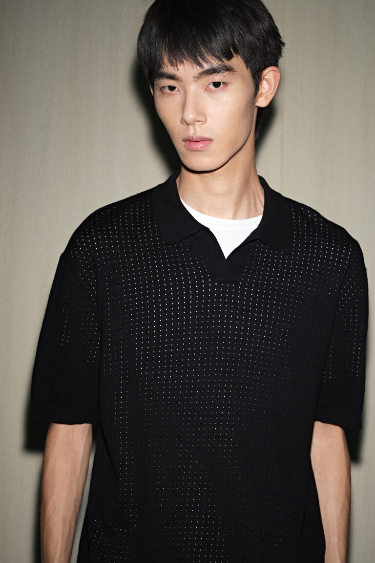Loose Fit Textured-Knit Polo Shirt
