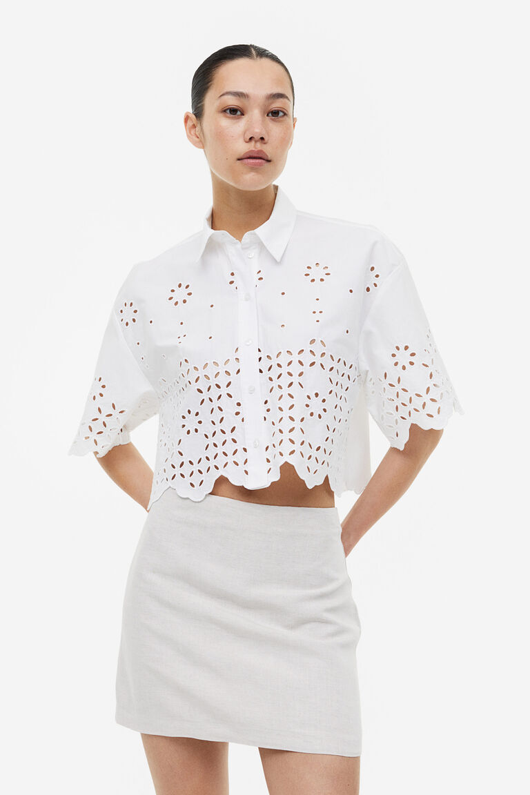Cotton Two Piece Broderie Anglaise Shirt Skirt Set