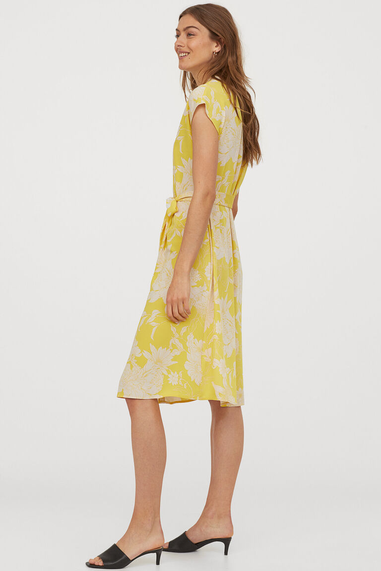 h&m yellow satin dress