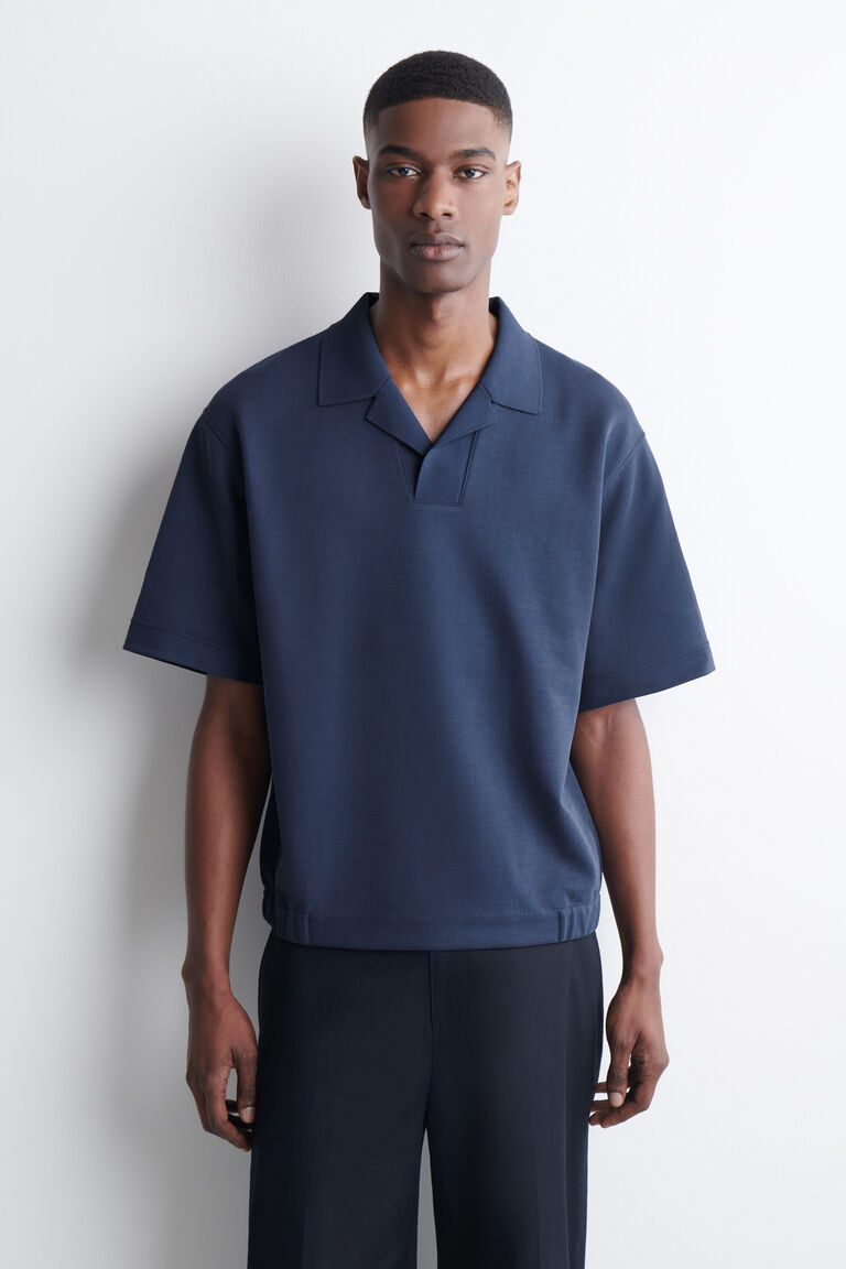 JERSEY-BONDED COTTON-TWILL POLO SHIRT