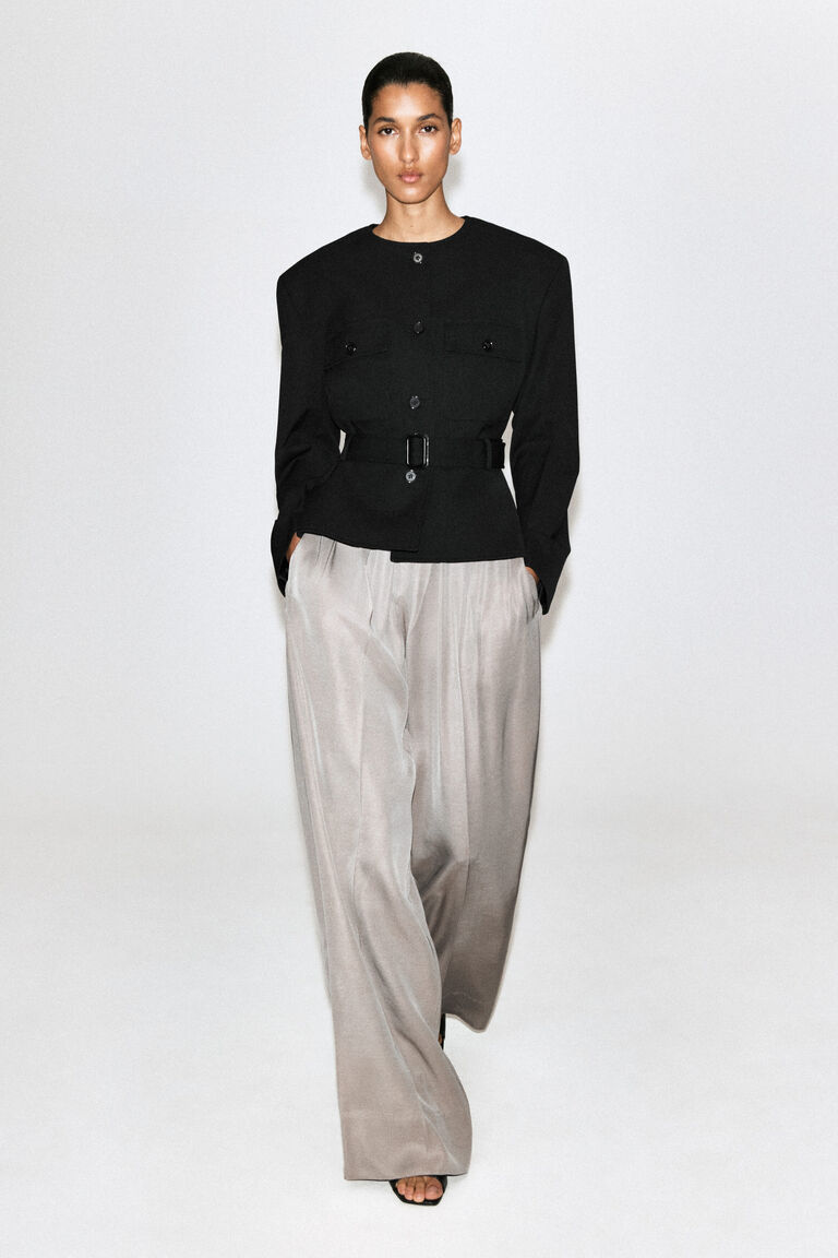 ELASTICATED TWILL STRAIGHT-LEG TROUSERS