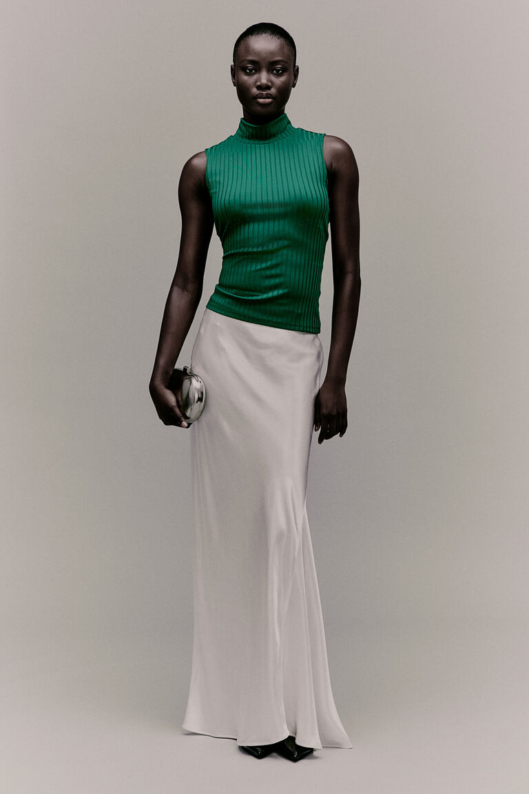 Red Turtleneck Viscose Ribbed Top main image 1