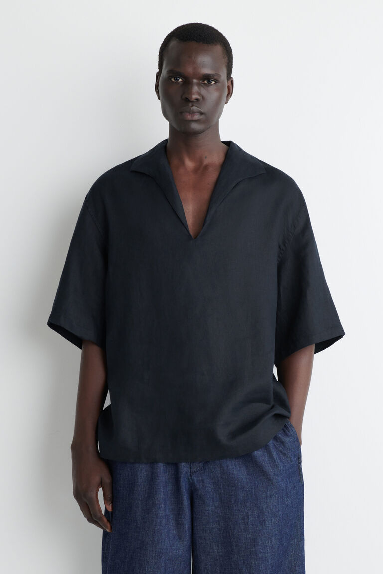 OPEN-COLLAR LINEN SHIRT