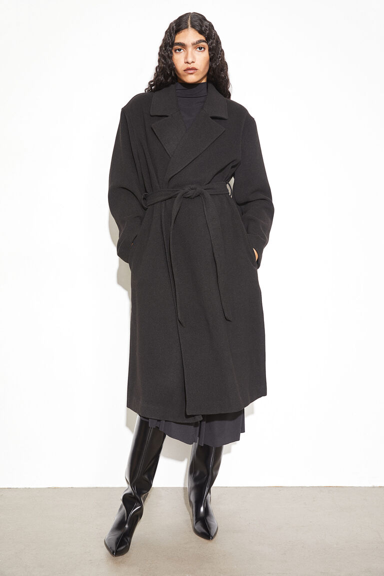 petite tie belt coat