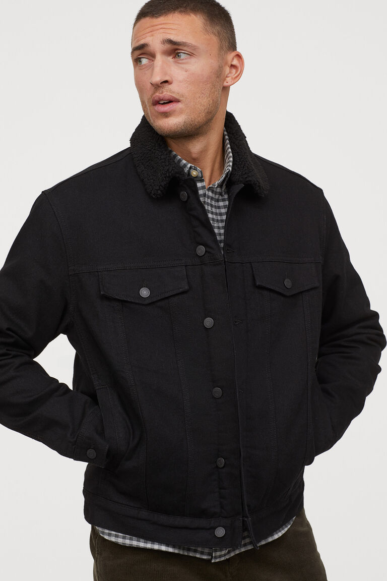 Pile-lined denim jacket