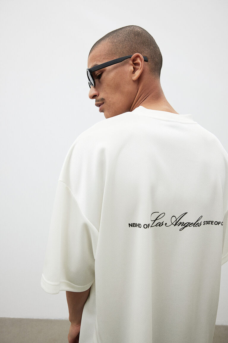 【SATIIIZ】Hiant Mesh Printed T-Shirt Oversized Fit Printed mesh T-shirt