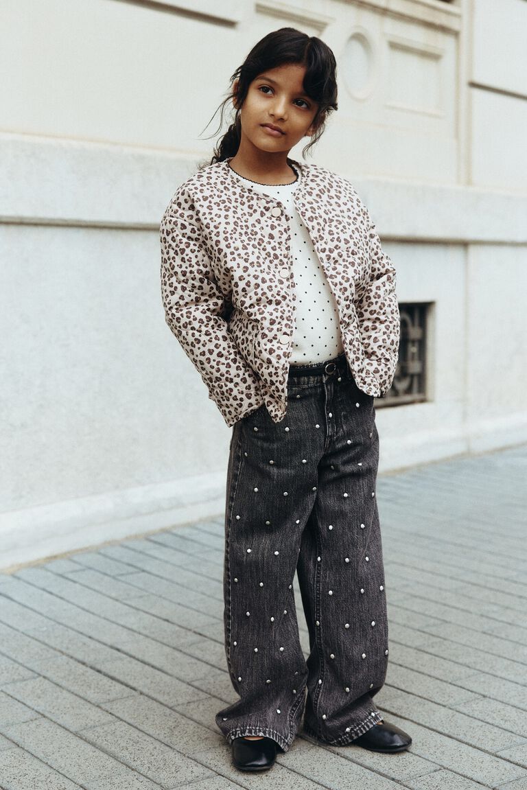 Motif- detail wide leg jeans