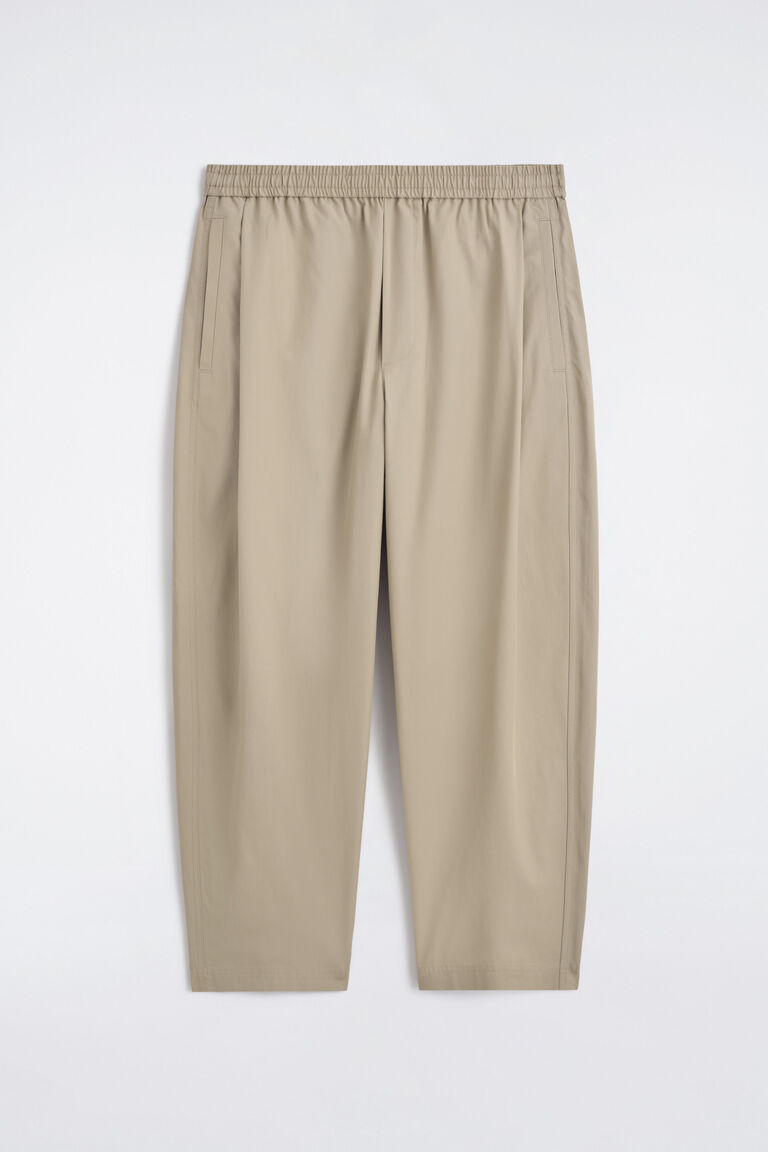 CROPPED ELASTICATED RELAXED-FIT WIDE-LEG TROUSERS