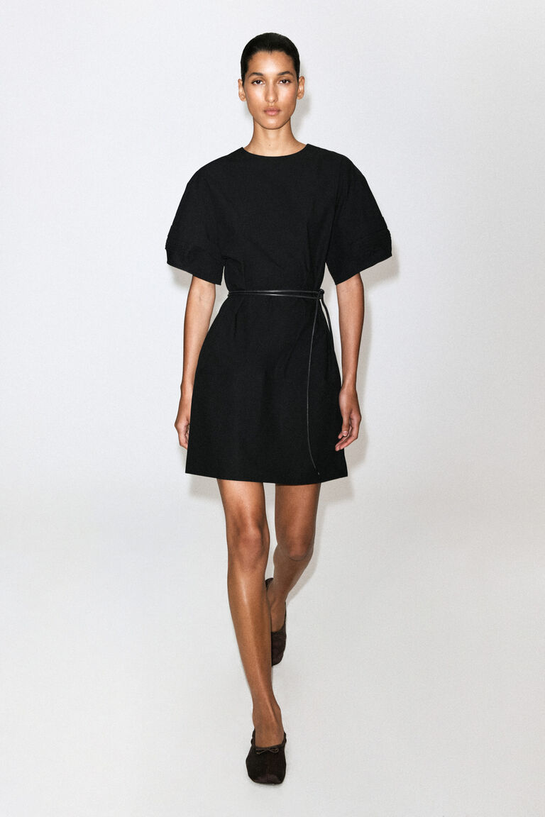 PINTUCKED COTTON MINI DRESS