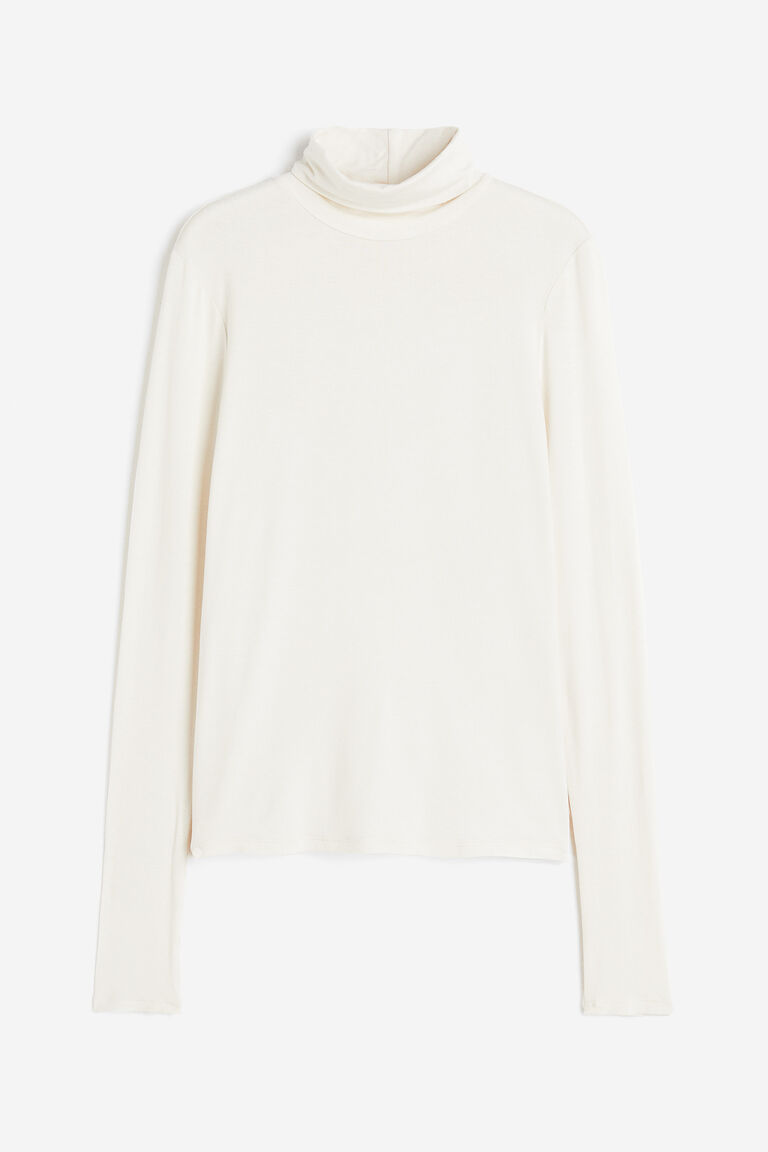 Cream Silver Polo-Neck Top