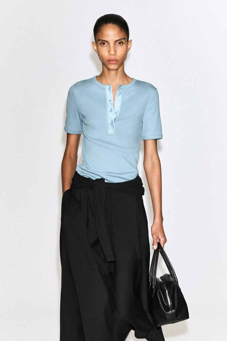 RIBBED HENLEY T-SHIRT