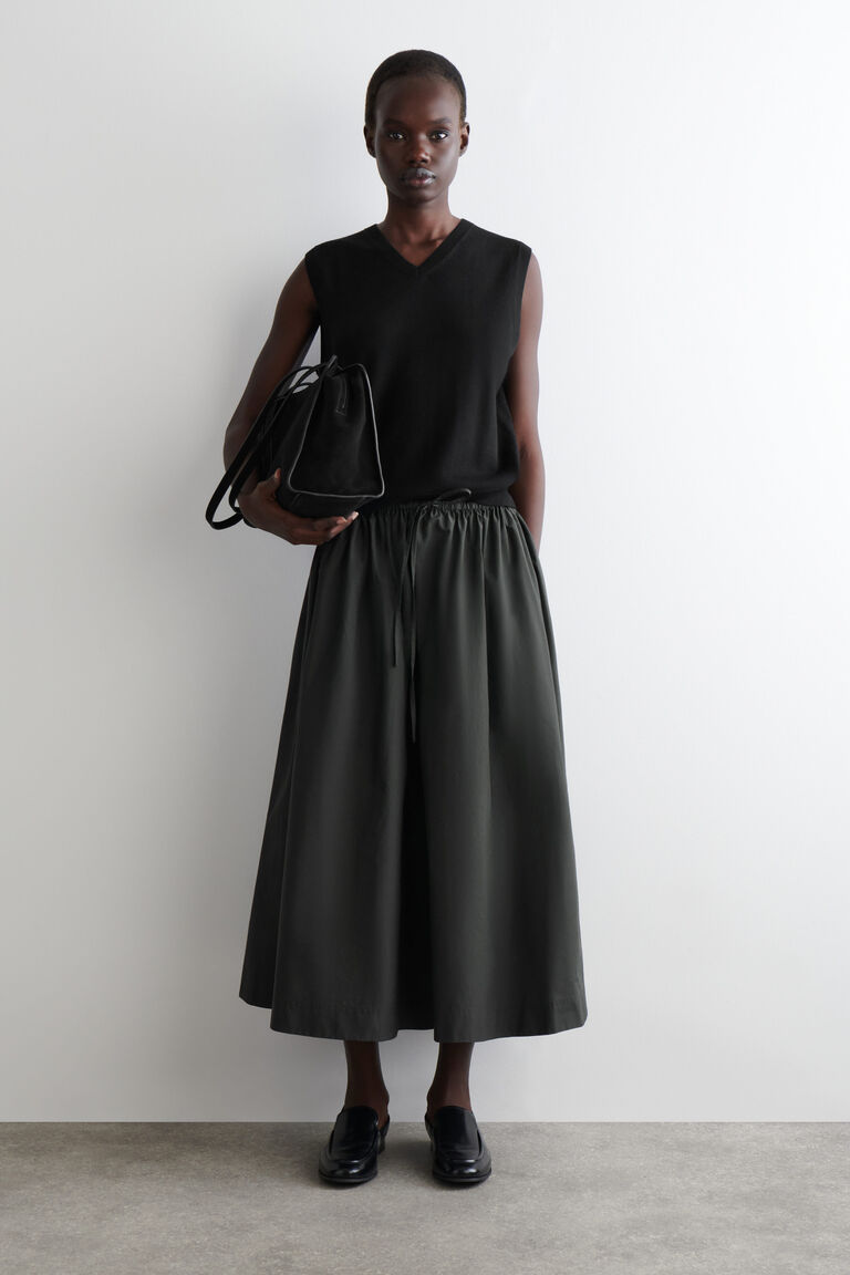 DRAWSTRING COTTON MIDI SKIRT