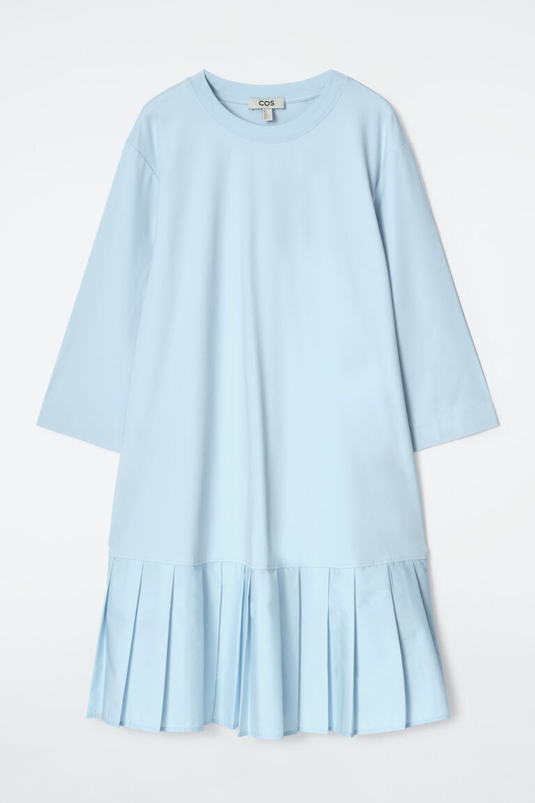 PLEATED DROPPED-WAIST T-SHIRT DRESS