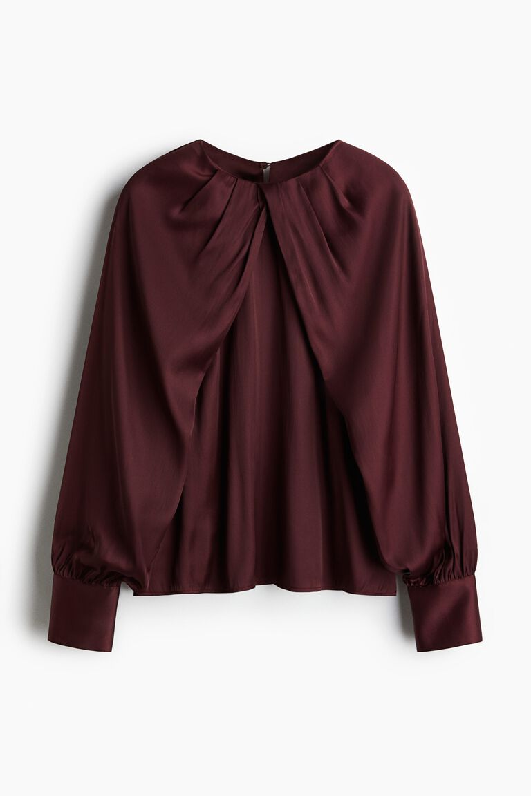 Balloon-sleeved satin blouse