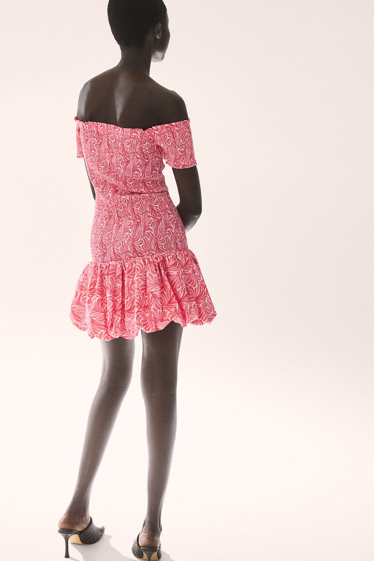 Smocked Off Shoulder Striped Dress main image 0