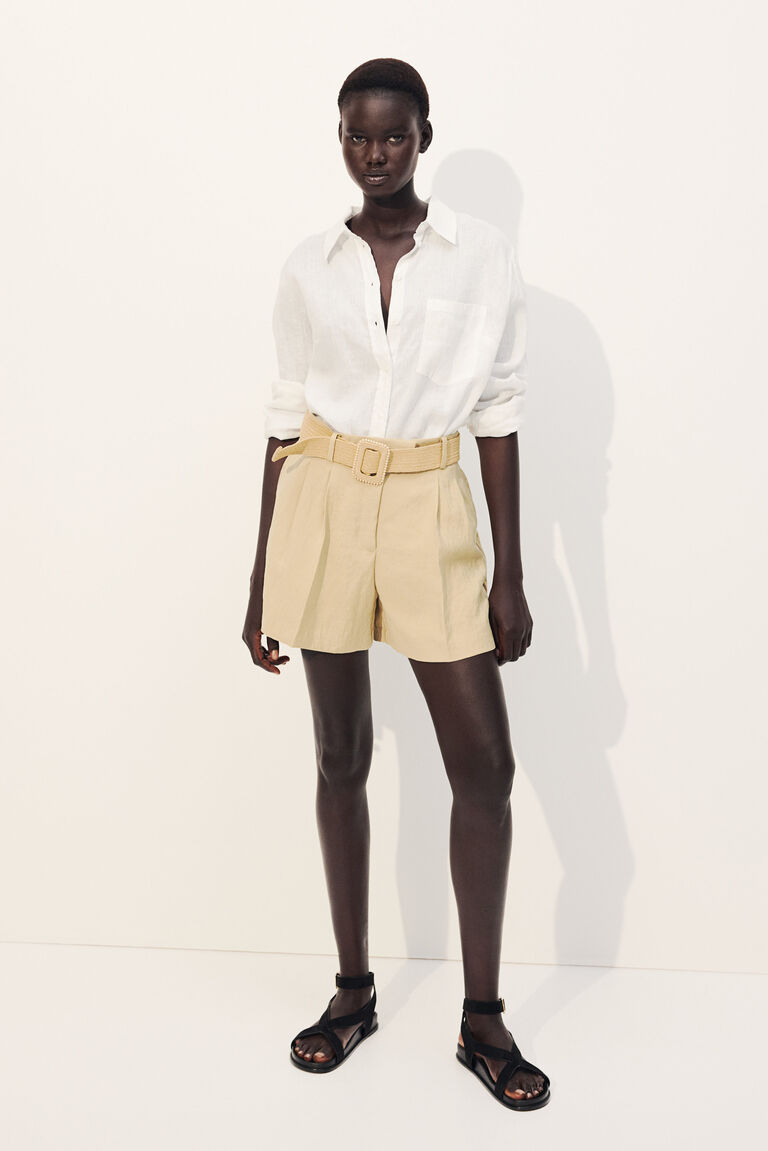 Belted twill shorts
