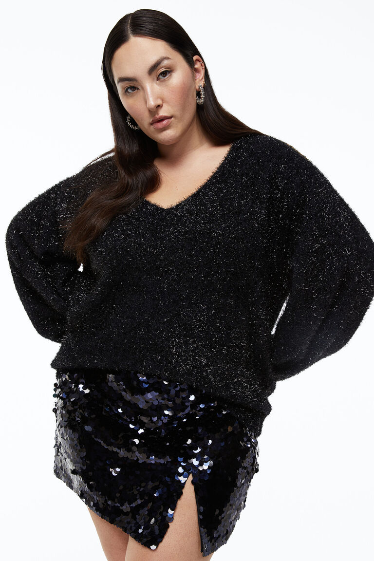 PREORDER STRETCH SEQUINS CHECK PATTERN H-LINE HIGH WAIST MINI SKIRT main image 0