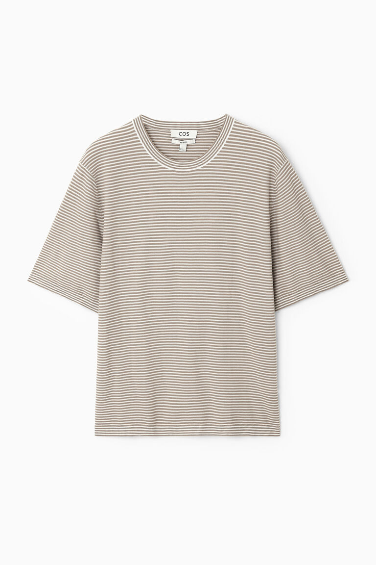 STRIPED TEXTURED-KNIT T-SHIRT