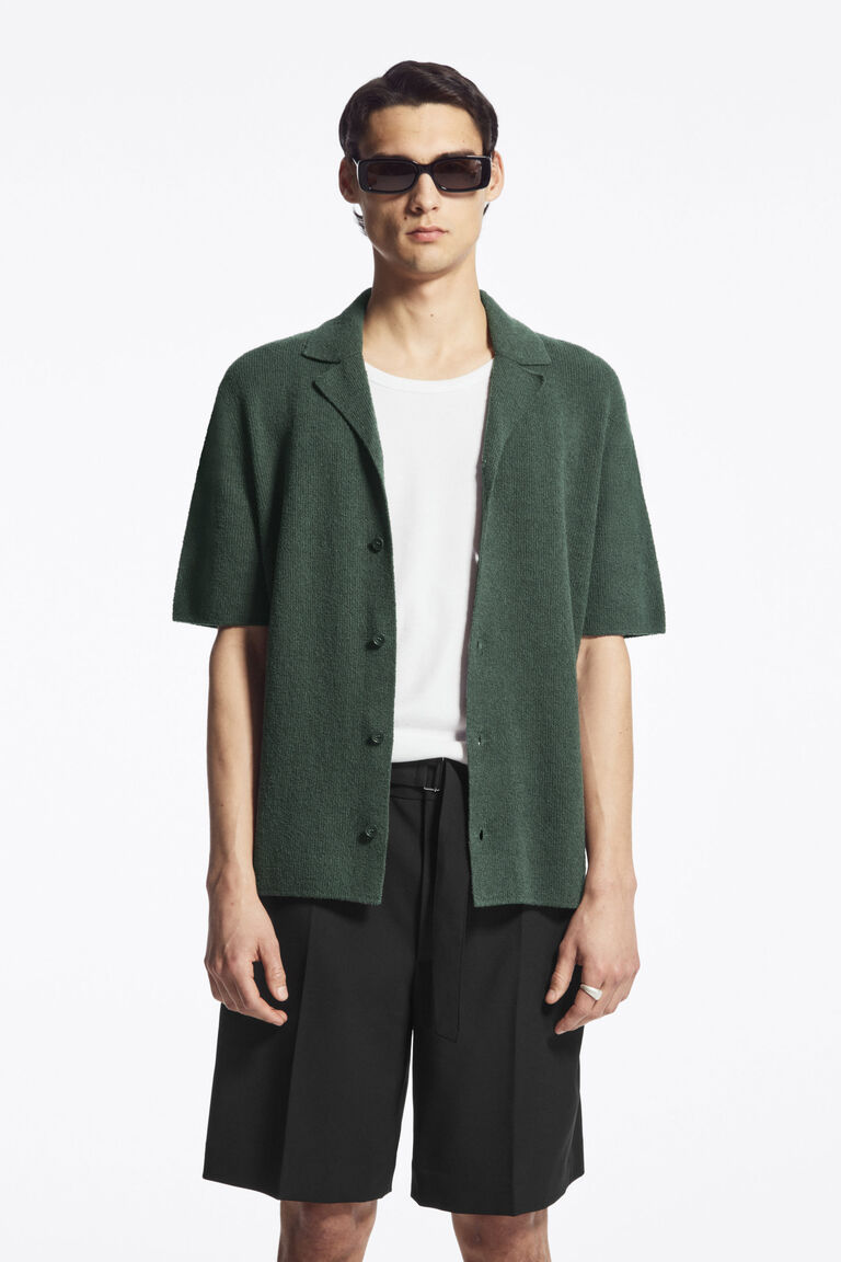 RELAXED BOUCLÉ-KNIT COTTON SHORT-SLEEVED SHIRT