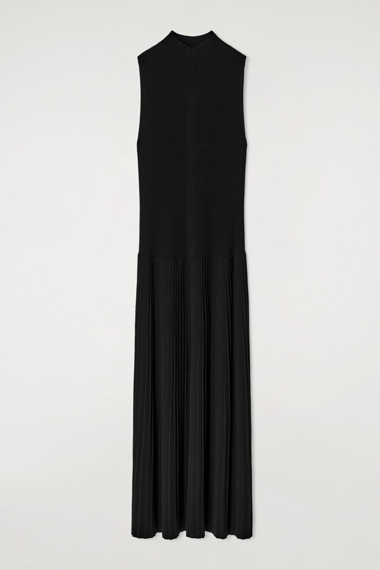 PLEATED HIGH-NECK MAXI DRESS