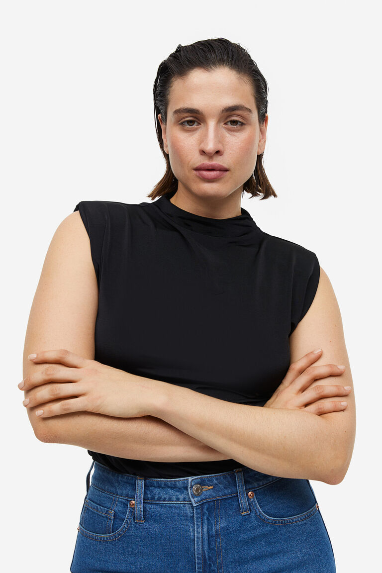 Draped shoulderpad top