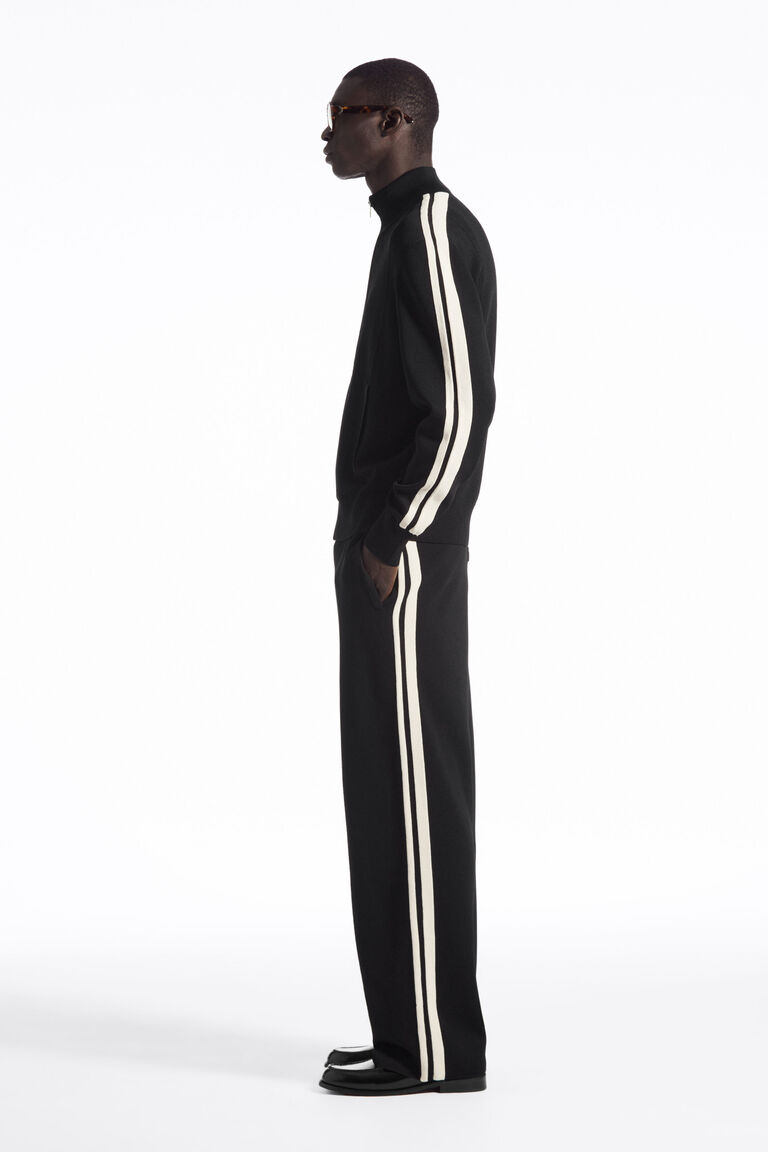 COS コントラストストライプニット　トラックジャケット S ネイビー CONTRAST-STRIPE KNITTED TRACK JACKET - NAVY / IVORY | COS