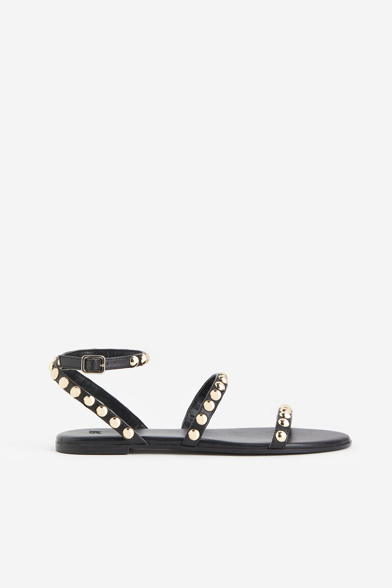 Studded Raw Hem Flat Sandals