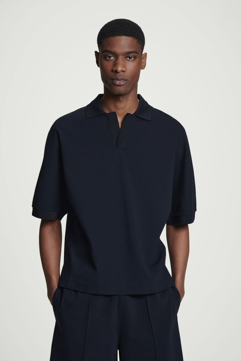 OPEN-COLLAR MERCERISED-JERSEY POLO SHIRT