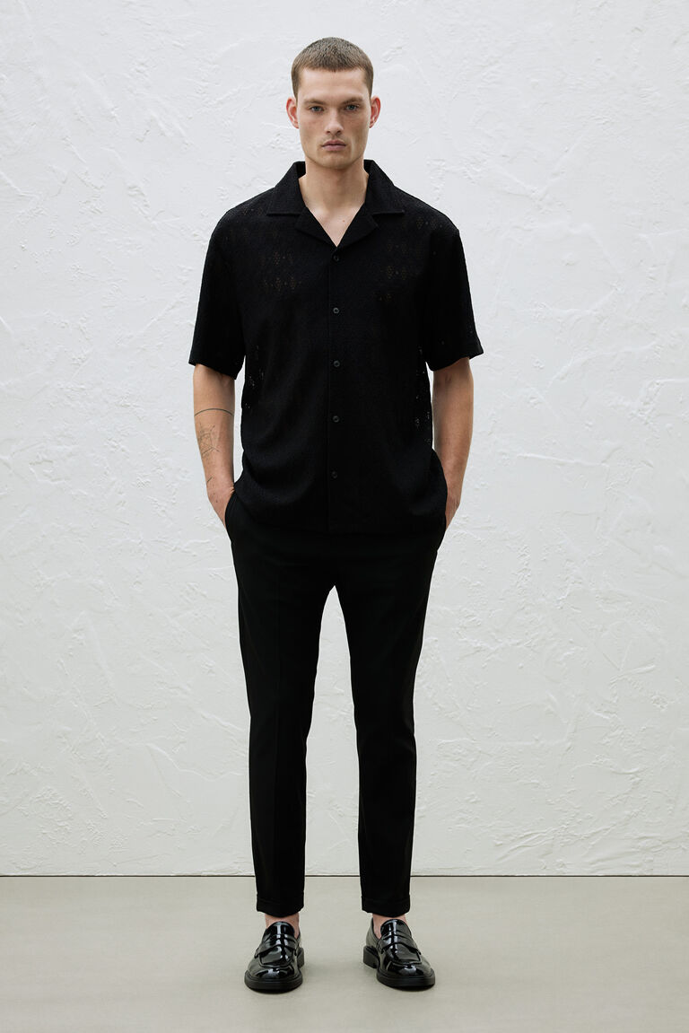 Slim Cropped Mens Cropped Black Pants Corduroy Slim-fit Cropped