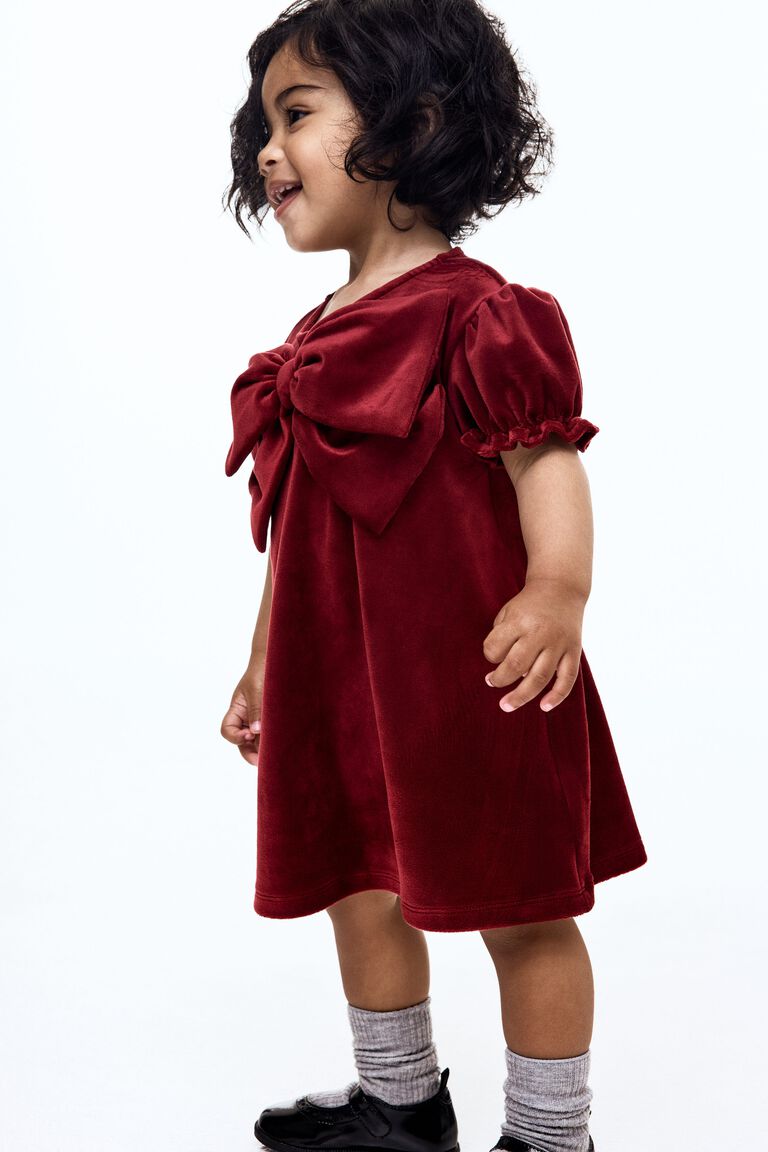 Bow-detail velour dress