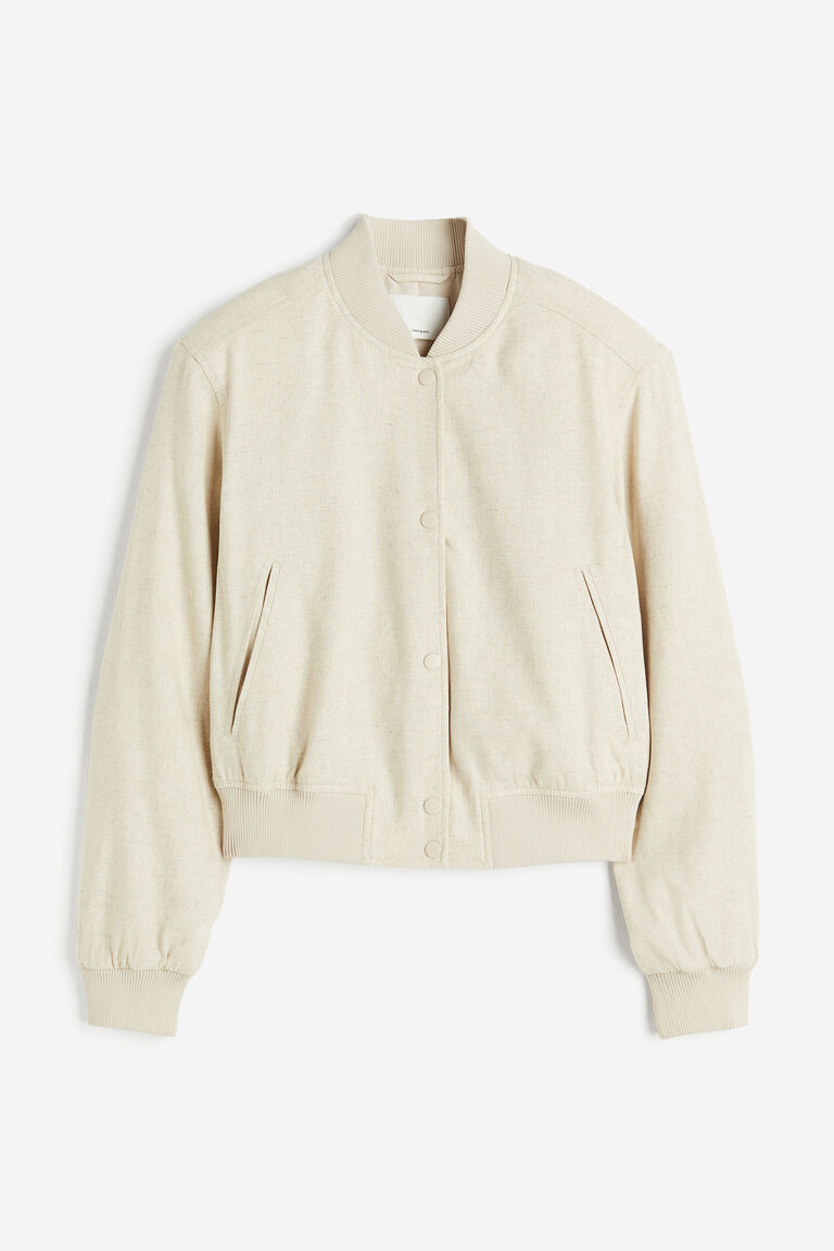 Linen-blend bomber jacket