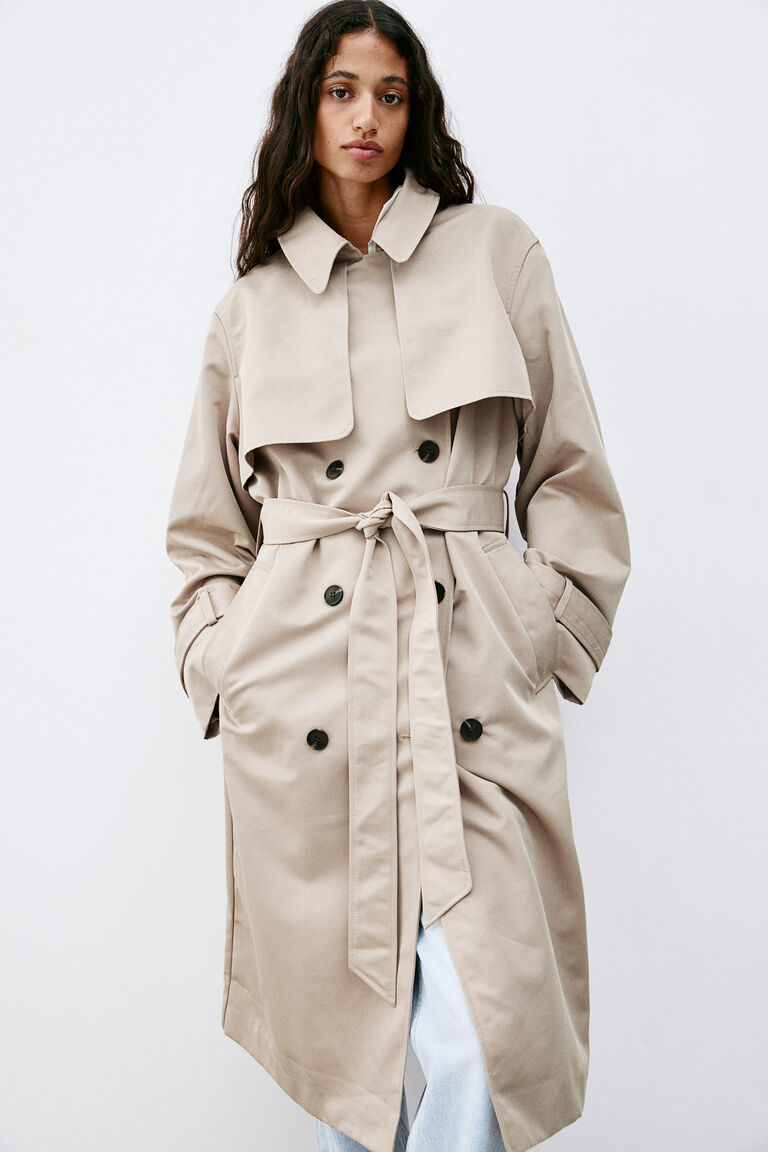 Premium Double-breasted Tweed Trench Coat