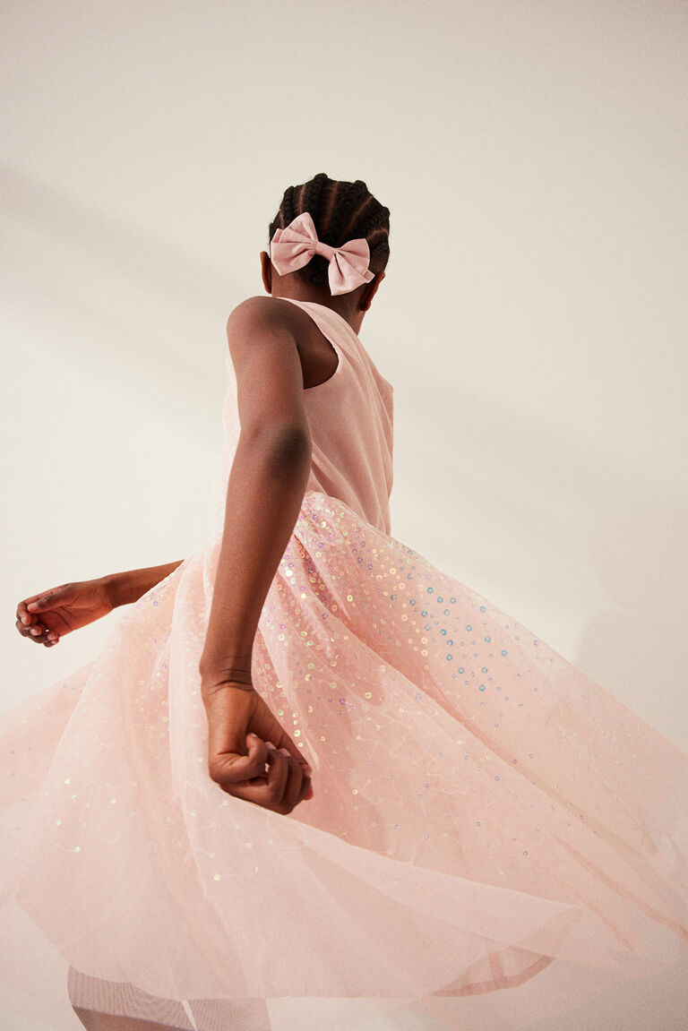 h&m sequined tulle dress Girls - Light Pink/Rainbow Sequined Tulle-Skirt Dress - Size: 1-2Y