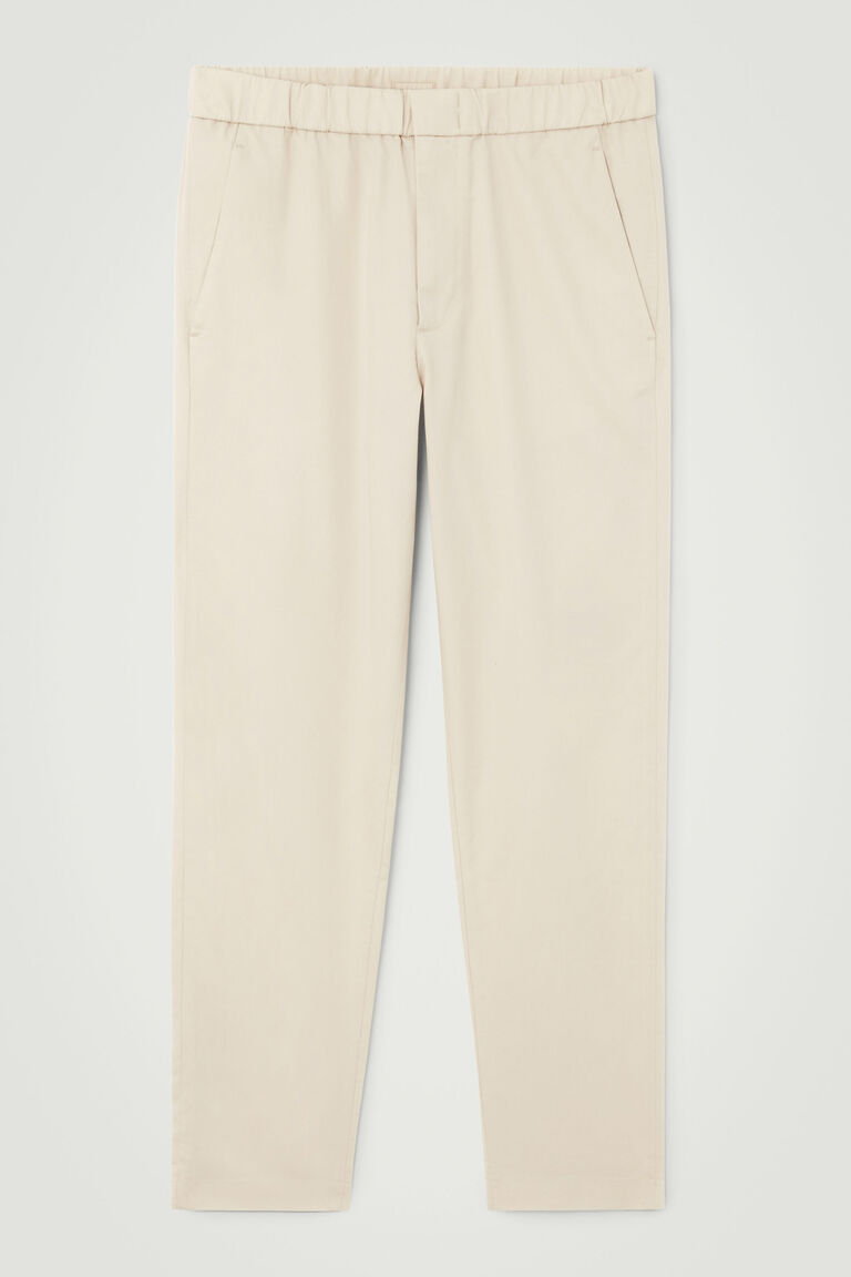 ELASTICATED TAPERED TWILL TROUSERS