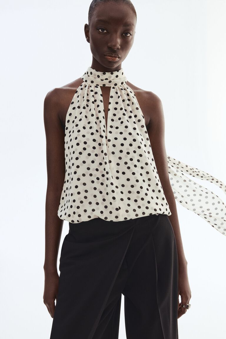 トップス BEEDEN DOTS SCARF NECK TOPS Scarf-collar top