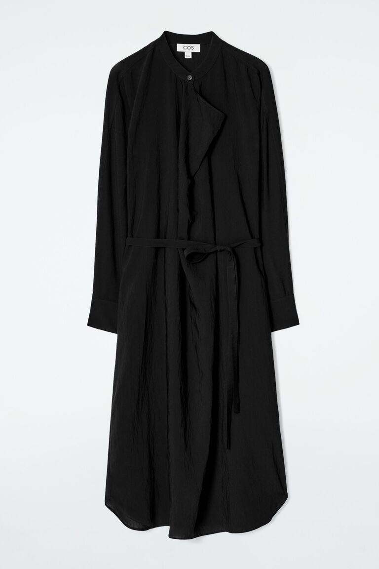 DRAPED BELTED MIDI DRESS