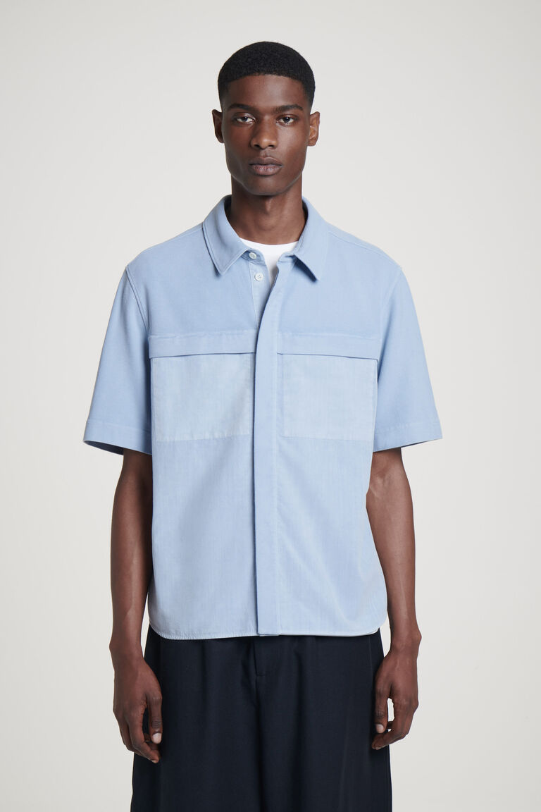 เสื้อเชิ้ตโอเวอร์เชิ้ตแบบแผงคอนทราสต์