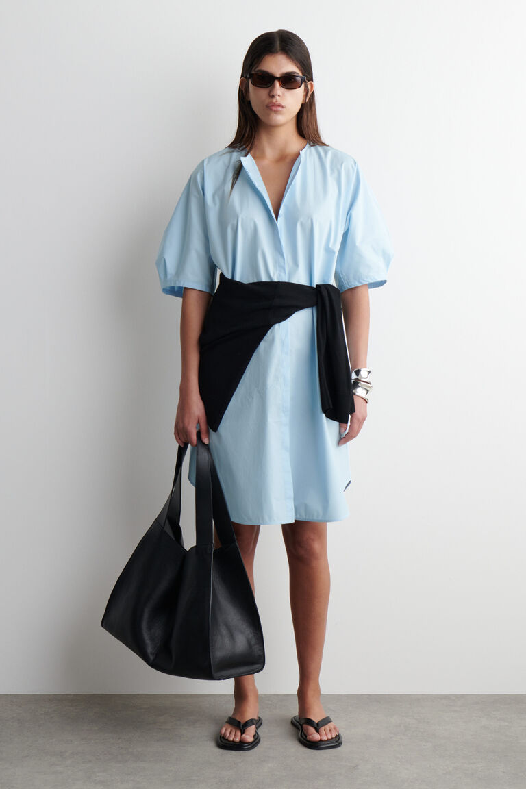 PUFF-SLEEVE COTTON MINI DRESS
