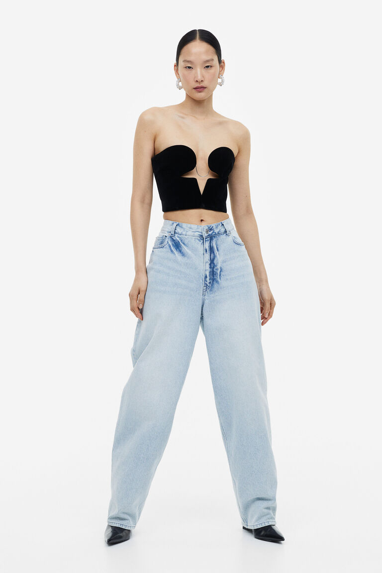 Jasmin High Waist Cropped Balloon Jean - Medium Blue L01