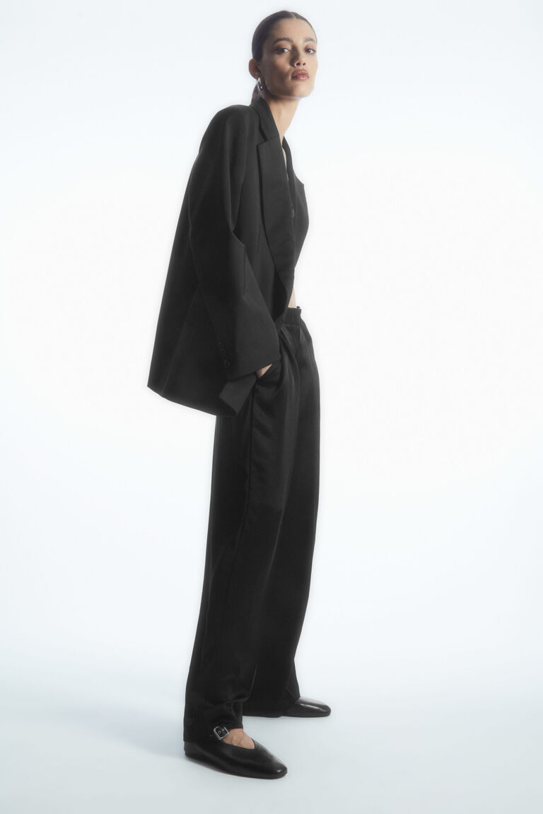 WIDE-LEG PLEATED SATIN TROUSERS