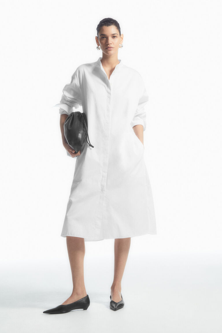 OVERSIZED GRANDAD-COLLAR SHIRT DRESS