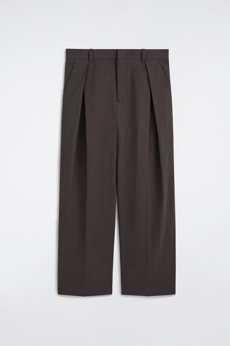 PLEATED COTTON RELAXED-FIT WIDE-LEG TROUSERS