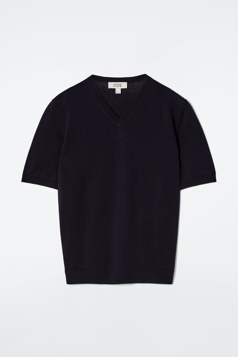 KNITTED COTTON V-NECK T-SHIRT