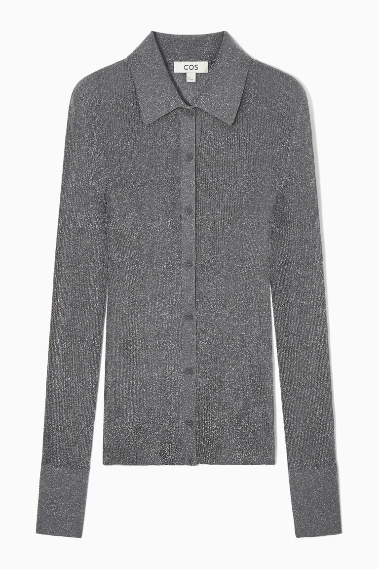 SPARKLY RIBBED-KNIT SHIRT